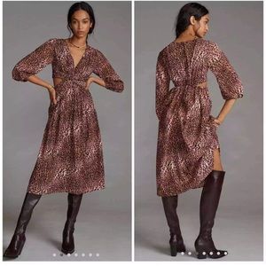 Anthro Ranna Gill Animal Print Cutout Dress